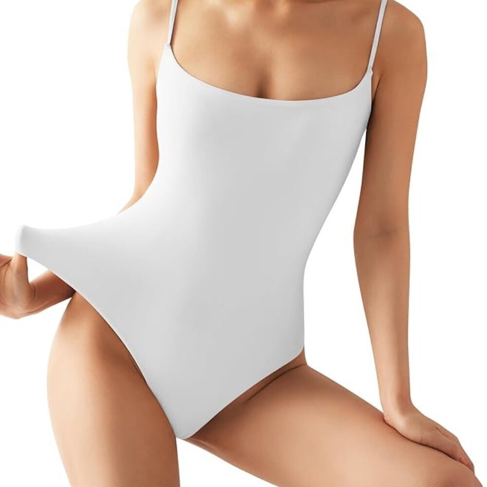 SUUKSESS Women Sexy Square Neck Thong Bodysuit Backless Cami Bodysuit Top